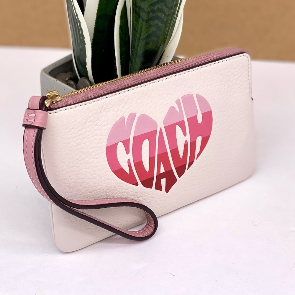 COACH Corner Zip Wristlet Wallet With Stripe Heart Motif - Picture 11 of 15